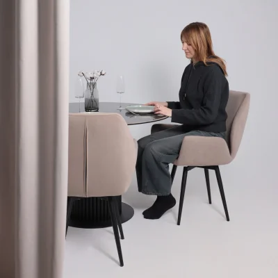 Стол РАУНД,керамика 2 кат. Д 1100, Камень черный Wacom pulido/ Черный матовый_6