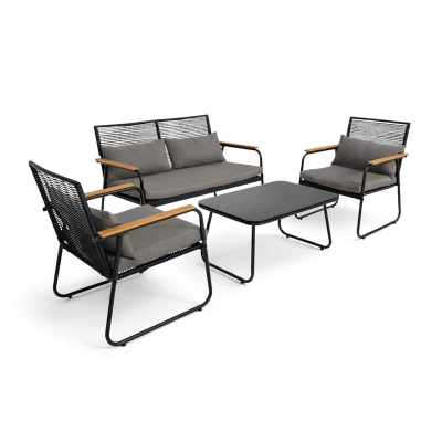 Комплект садовой мебели GARDENIA (кресло 2шт, диван 1шт, стол 1шт), черный/черный фотография