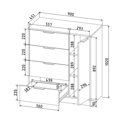 Тумба КОНЦЕПТ КТ-Т90, к.Белый/ф.Белый  (В1020хШ900хГ451мм)_6