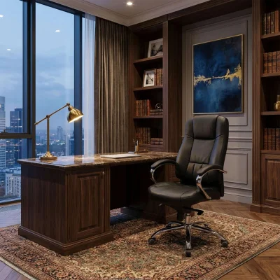 Кресло поворотное KING A, мультиблок, натуральная кожа, черный_3