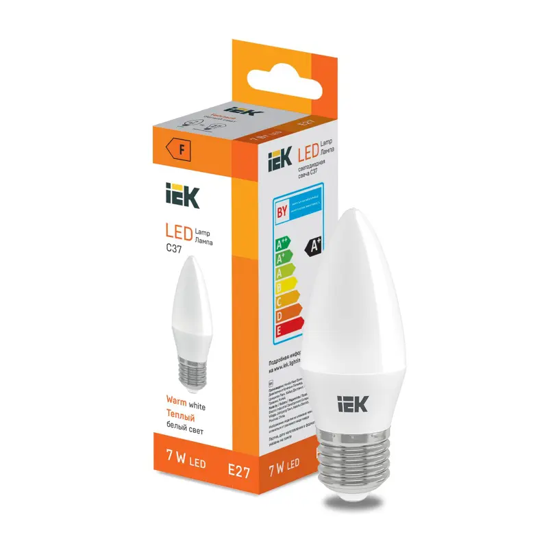 Лампа светодиодная свеча теплый белый свет LED Candle C37 600lm 3000K E27 LL-I-C37-7-230-30-E27 фотография