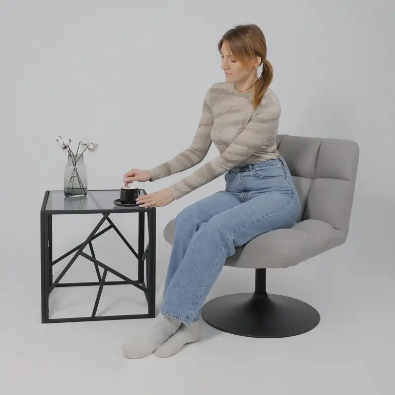 Кресло GRANDE, поворотное, серая ткань Linen Fabric-11/черный_preview_13