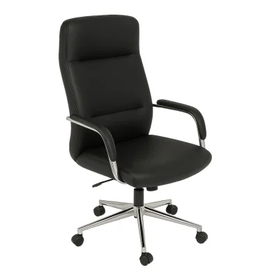 Кресло поворотное ELEMA, черная экокожа/хромированный металл фотография