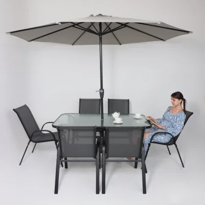 Комплект садовой мебели SUNBEAM (стол 1шт, 6 кресел, зонт 1шт), серый/черный_43
