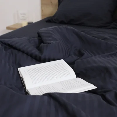 Простыня 150*215см Синий графит,  премиум сатин-страйп_3