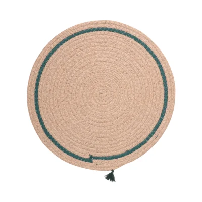 Подставка сервировочная LINENOVA, круглая, натуральный+зеленый, 38см фотография