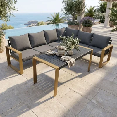 Комплект садовой мебели PIAZZA (диван 2шт, стол 1шт, скамья 1шт), серый/натуральный_4