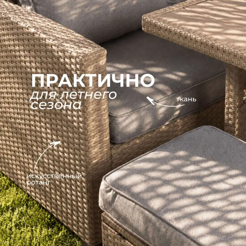 Комплект садовой мебели ZESTY (диван 2шт, стол 1шт, пуф 2шт ), серый_preview_4