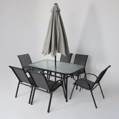 Комплект садовой мебели SUNBEAM (стол 1шт, 6 кресел, зонт 1шт), серый/черный_24