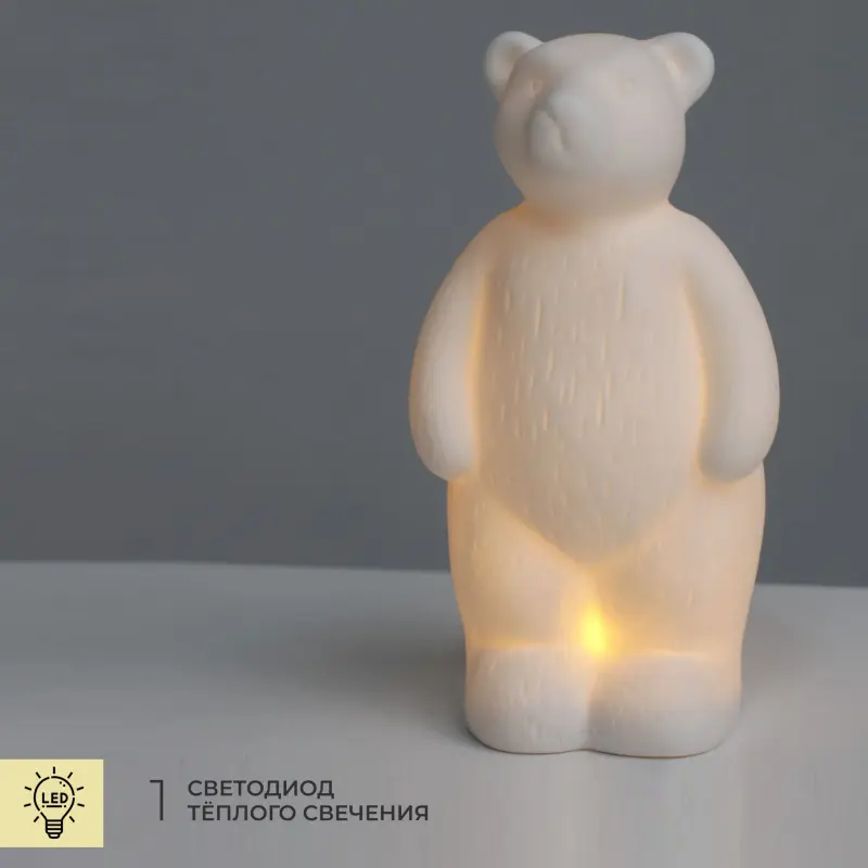 Светодиодный декор AKS тип 9 ( Мишка, керамика 9.5х8х17.8см 1LED, LR44*3 )_preview_3