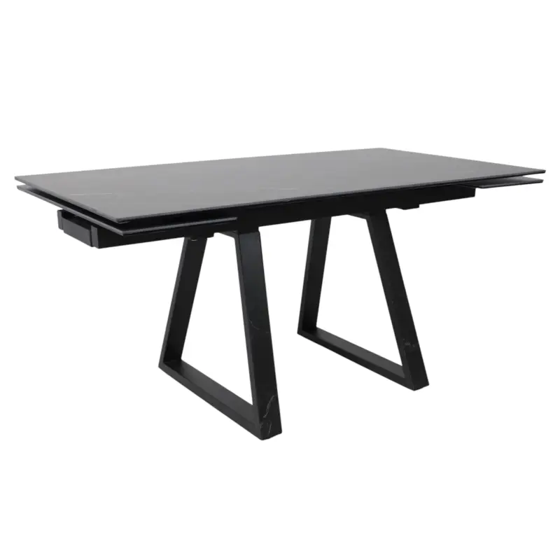 Стол МОНАКО NEW,керамика 0 кат. 1600(2240)*900, Камень черный Greys Black/Черный матовый, квадро фотография
