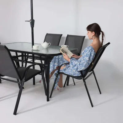 Комплект садовой мебели SUNBEAM (стол 1шт, 6 кресел, зонт 1шт), серый/черный_45