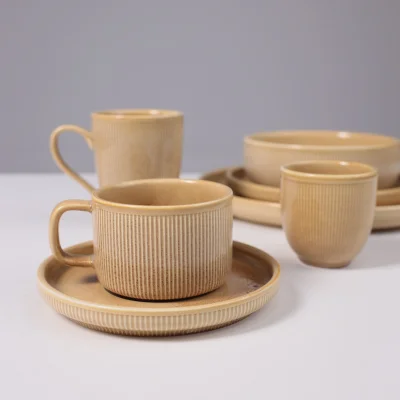 Чайный набор SRTIA, фарфор, пшеничный, кружка 200мл + блюдце_9