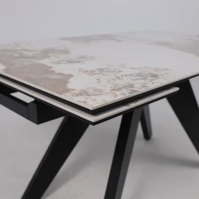 Стол AV 2122, МДФ+керамика, раздвижной 1400 (2000)*850 белый, глянцевый PANDORA/черный_10