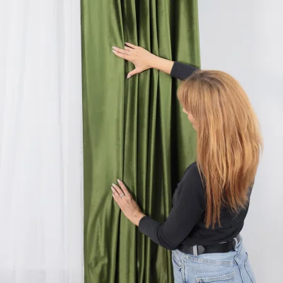 Комплект штор "Бархат" 1,5+1,5х2,5м  на ленте, цвет оливковый (арт.5018-43)_2