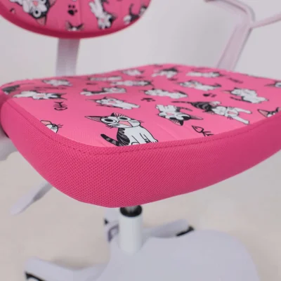 Кресло поворотное CATTY, WHITE, ткань, (фуксия с котятами)_16