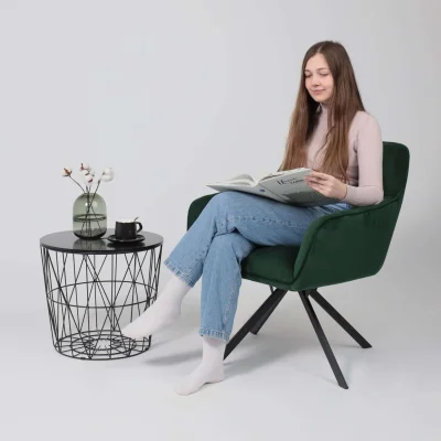 Кресло VIRGINIA, поворотное, темно-зеленый велюр HCJ-19/черный_2