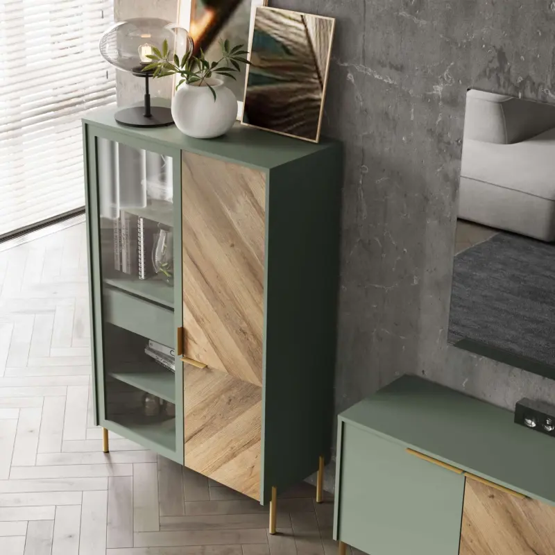 Н.м. "SIENA" шкаф REG1W1D/140 с подсветкой, к.Дымчатый зеленый/ф.Дымчатый зеленый+Дуб вотан_preview_6
