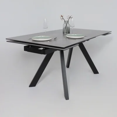 Стол МОНАКО NEW,керамика 0 кат. 1600(2240)*900, Камень серый Greys Grey/Черный матовый_10