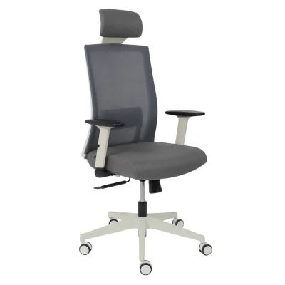 Кресло поворотное ARCUS, серая сетка+ткань/белый полиамид, коллекция AKSPRIME фотография