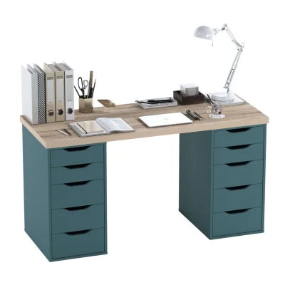 Стол письменный Ингар 2/55, дуб беленый / серо-бирюзовый_4