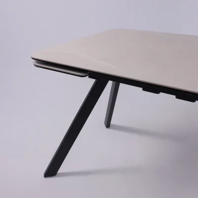 Стол ЛЕОН NEW , керамика 1 кат. 1200(1840)*800, Камень слоновая кость Bayona Ivory/Черный матовый_10