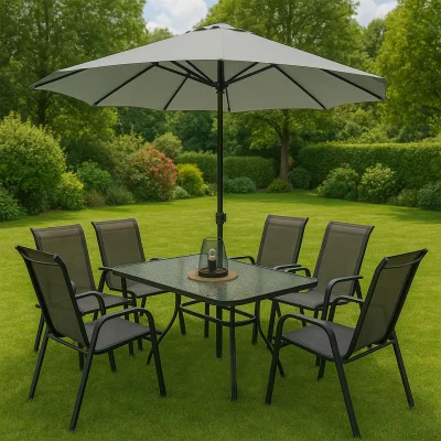 Комплект садовой мебели SUNBEAM (стол 1шт, 6 кресел, зонт 1шт), серый/черный_2