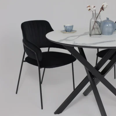 Стол МЕХИКО, пластик премиум 3Д, D950, Камень белый/ Черный матовый_9