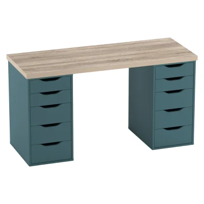 Стол письменный Ингар 2/55, дуб беленый / серо-бирюзовый фотография