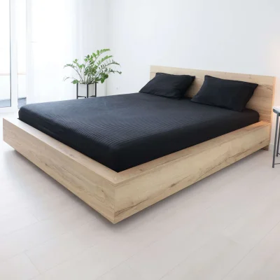 Простыня на резинке 90*200*20см Чёрный, премиум  сатин-страйп_2