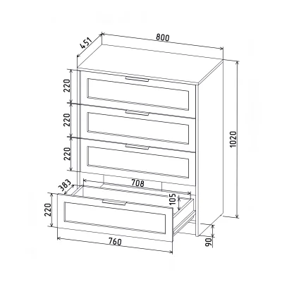 Комод КОНЦЕПТ Тренд КТ-К80, к.Дуб золото/ф.Серый  (В1020хШ800хГ451мм)_5