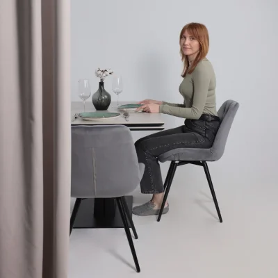 Стол AV 2119, МДФ+керамика, раздвижной 1200 (1800)*800 серый, матовый CARMEN LIDHT GREY/черный_2