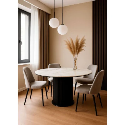 Стол ASKAR ROUND-116, нераздвижной круглый 116, BRECHA GLOSS PREMIUM CER/Черный_2