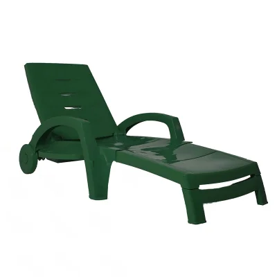 Шезлонг складной на колесах, тёмно-зелёный фотография