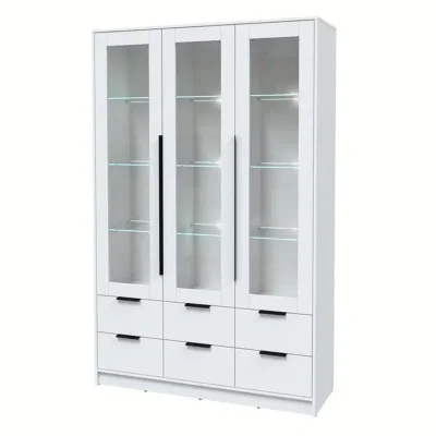 Шкаф с витриной КОНЦЕПТ КТ-ШВ3(подсветка), к.Белый/ф.Белый  (В2128хШ1360хГ547мм) фотография