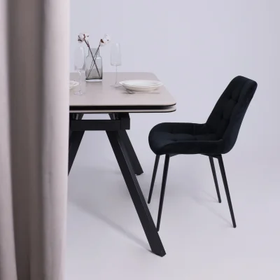 Стол ЛЕОН NEW , керамика 1 кат. 1200(1840)*800, Камень слоновая кость Bayona Ivory/Черный матовый_3