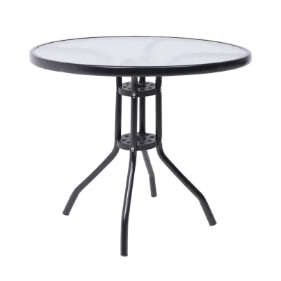 Стол садовый VERONA, 80*73, сталь-черная/закаленное стекло 5мм фотография