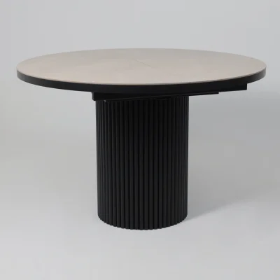 Стол ASKAR ROUND SLIDE-116, раздвижной круглый 116(156), BAYONA IVORY PREMIUM CER/Черный_5