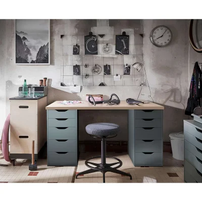 Стол письменный Ингар 2/55, дуб беленый / серо-бирюзовый_2