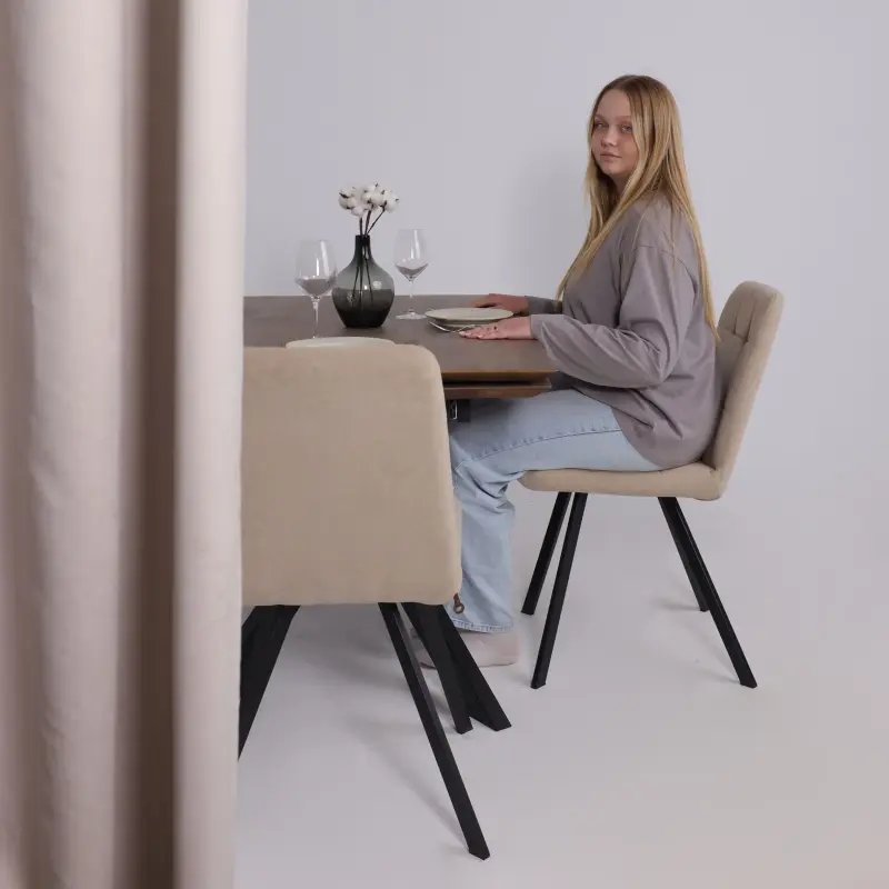 Стол СИДЛИ раздвижной, 136(196)*80*80, дуб галифакс табак / черный муар_preview_2