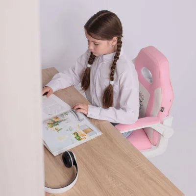 Кресло рабочее, поворотное JASMINE, white, розовый, ECONOM_9