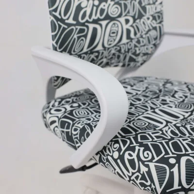 Кресло рабочее, поворотное RICCI NEW, white, ткань, черно-белая диор_7