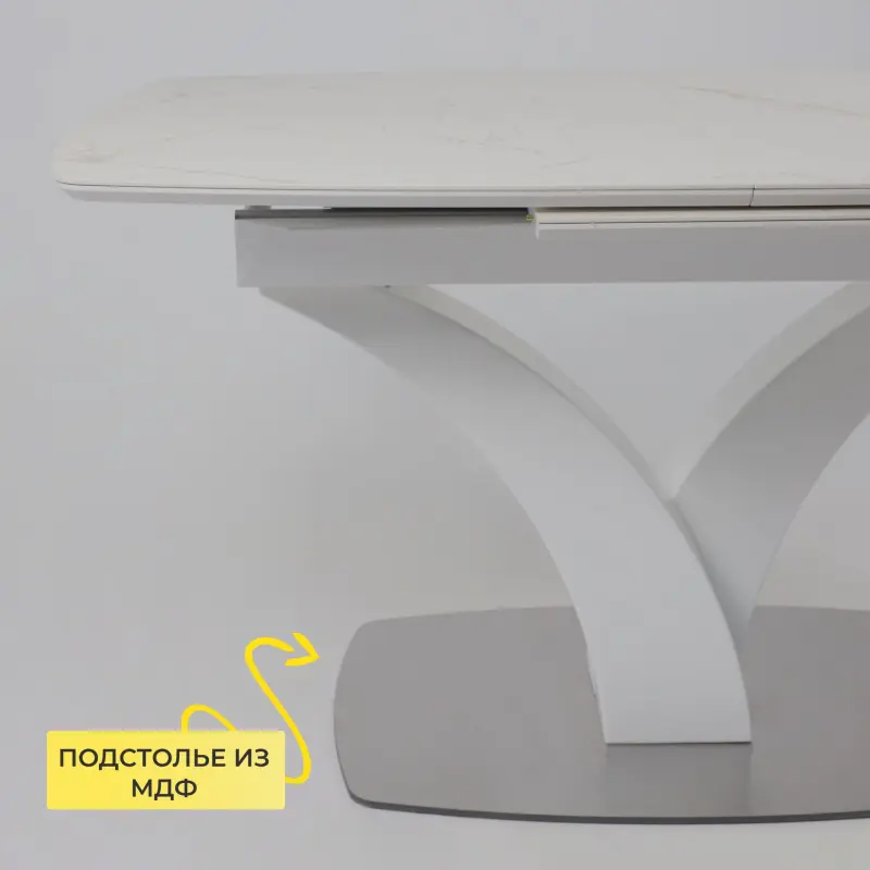 Стол НОТР ДАМ MODERNE, керамика 2 кат. 1400(1800)*850, Камень белый Calacata vagli/Белый Муар_preview_5