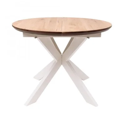 СТОЛЕШНИЦА раздвижная РАУНД +ПОДСТОЛЬЕ КСЕ/Р-80 дуб натуральный/белый (1000(1400)/750)_1