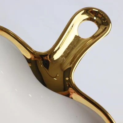 Блюдо фигурное MOONSHINE, керамика, белый+золото, 23см_5