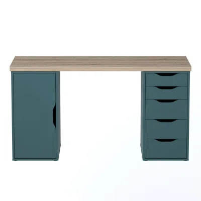 ИНГАР 2/5/ДВ стол письменный 140x75x55, дуб беленый/серо-бирюзовый_5
