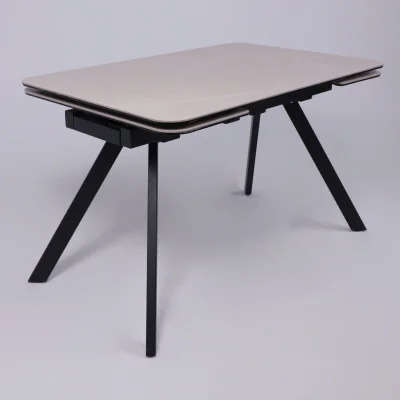 Стол ЛЕОН NEW , керамика 1 кат. 1200(1840)*800, Камень слоновая кость Bayona Ivory/Черный матовый_7