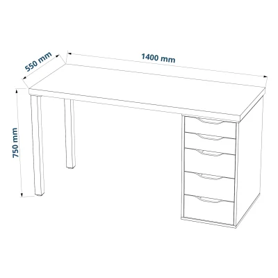 Стол письменный Ингар 2/5Т, белый, 1400*750*550_5