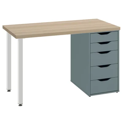 Стол письменный Ингар, 1200*750*550, дуб беленый/серо-бирюзовый фотография