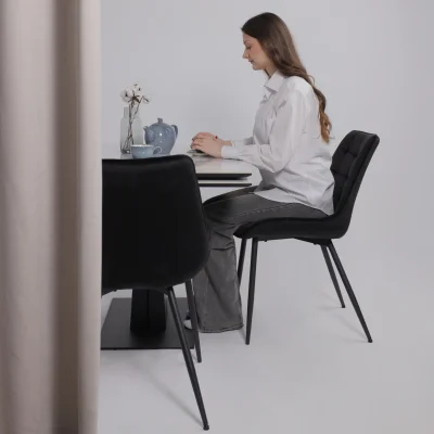 Стол AV 2119, МДФ+керамика, раздвижной 1200 (1800)*800 белый, глянцевый CARLA LARKIN /черный_2